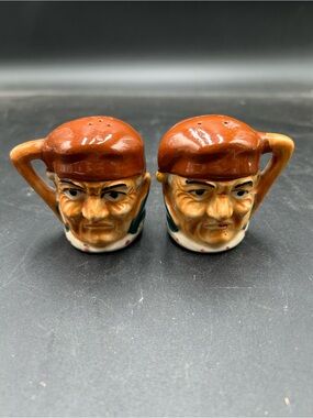 Vintage Toby Face Ceramic Salt and Pepper Shaker Set - Brown
